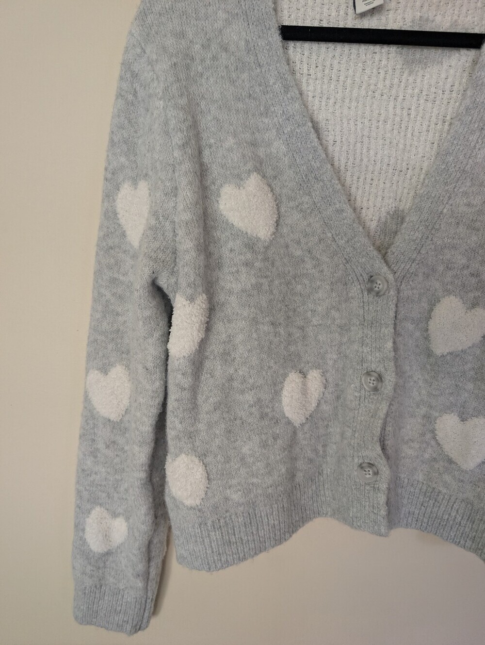 NWOT Cupcakes and Cashmere Cozy Gray Heart Pattern Cardigan Sweater - Picture 3 of 6